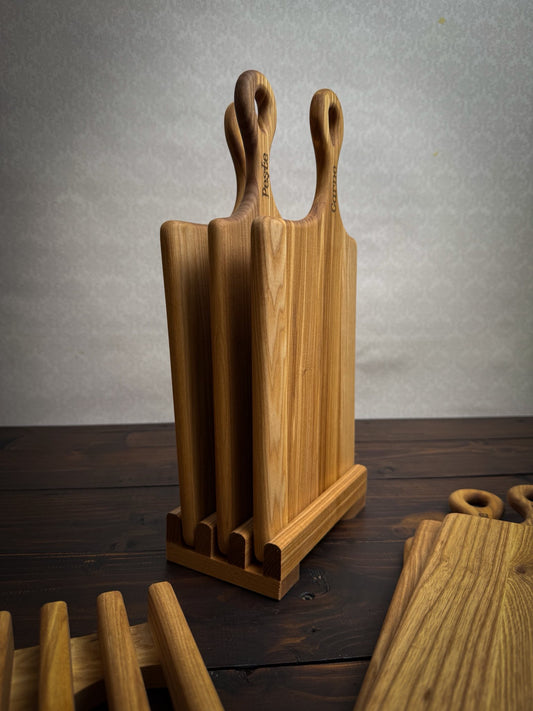 Set 3 tocătoare lemn frasin cu suport – bucătărie / servire