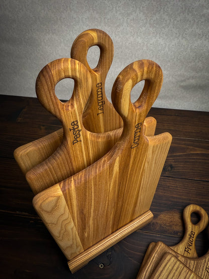 Set 3 tocătoare lemn frasin cu suport – bucătărie / servire